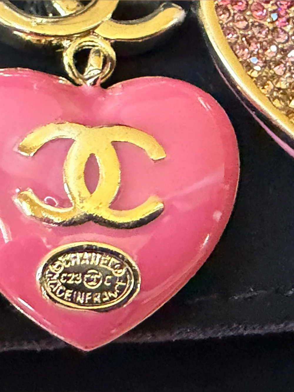 Chanel Gold and Pink Heart drop earrings